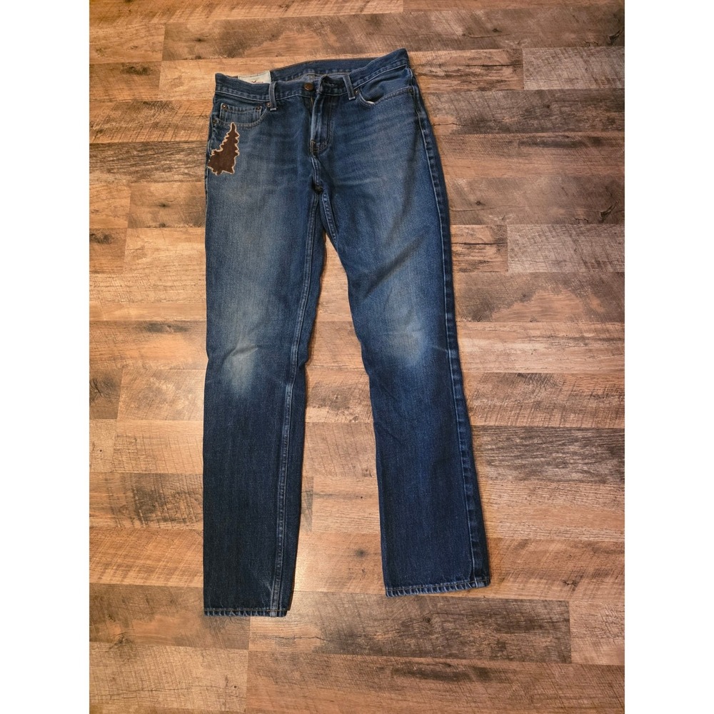 Hollister Mens Slim Straight‎ Jeans 32x34 Blue Denim Custom Patchwork Fish Tree